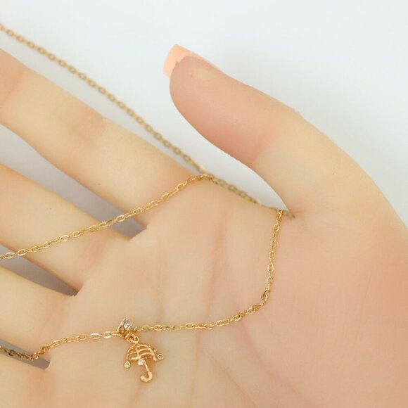 "Delicate Rose Gold Plated Necklace with Umbrella Charm,  XPNL0147 - Picture 9 of 13